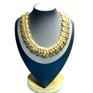 Vintage 50s Heavy Fancy Link Gold Articulated Collar Designer Necklace
